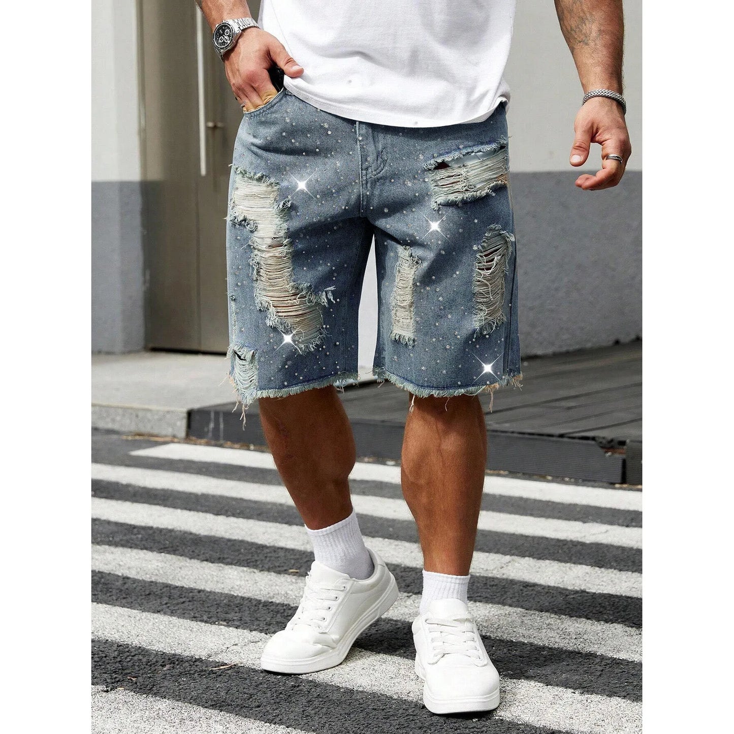 Mens Ripped Denim Jorts