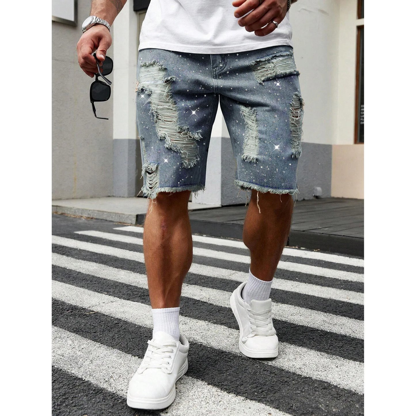 Mens Ripped Denim Jorts