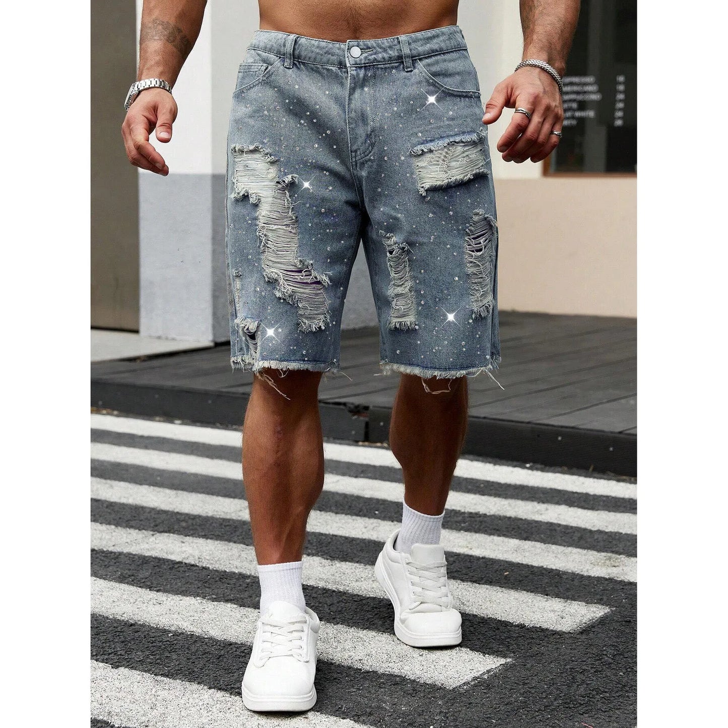 Mens Ripped Denim Jorts